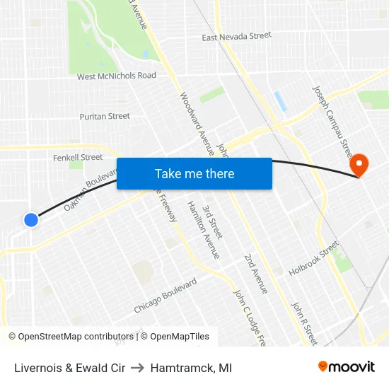 Livernois & Ewald Cir to Hamtramck, MI map