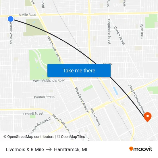 Livernois & 8 Mile to Hamtramck, MI map