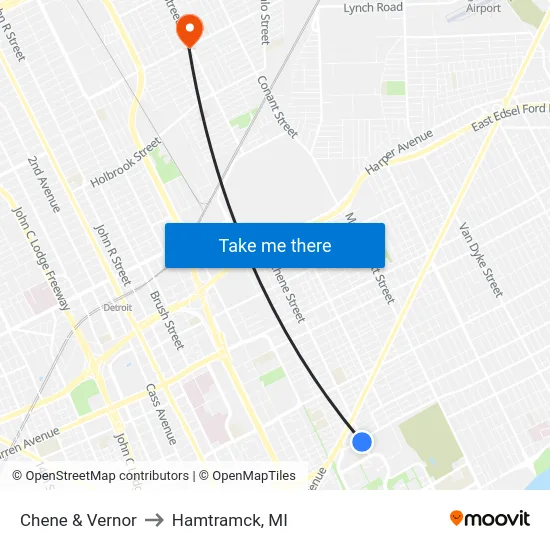 Chene & Vernor to Hamtramck, MI map
