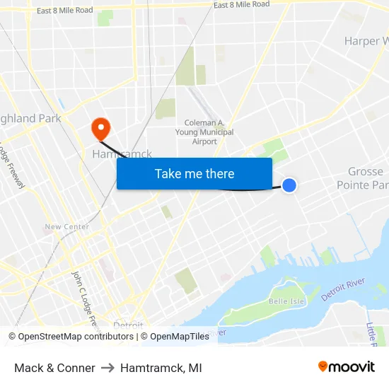 Mack & Conner to Hamtramck, MI map
