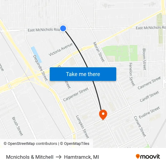 Mcnichols & Mitchell to Hamtramck, MI map