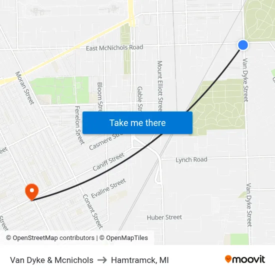 Van Dyke & Mcnichols to Hamtramck, MI map