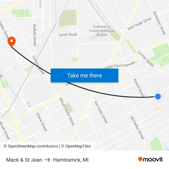 Mack & St Jean to Hamtramck, MI map