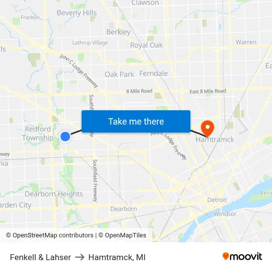 Fenkell & Lahser to Hamtramck, MI map