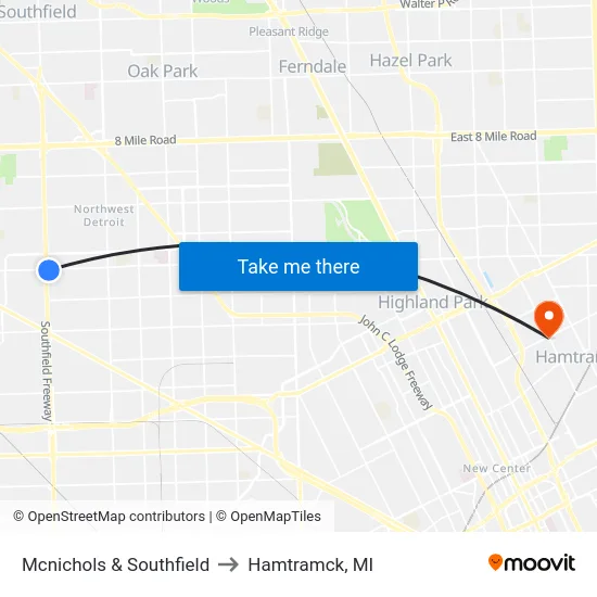 Mcnichols & Southfield to Hamtramck, MI map