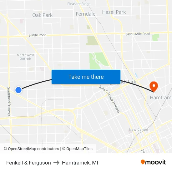 Fenkell & Ferguson to Hamtramck, MI map