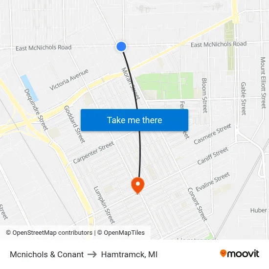 Mcnichols & Conant to Hamtramck, MI map