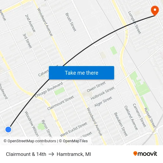 Clairmount & 14th to Hamtramck, MI map