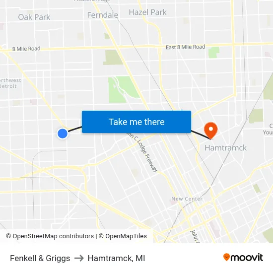 Fenkell & Griggs to Hamtramck, MI map