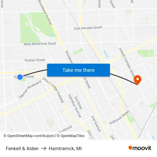 Fenkell & Alden to Hamtramck, MI map