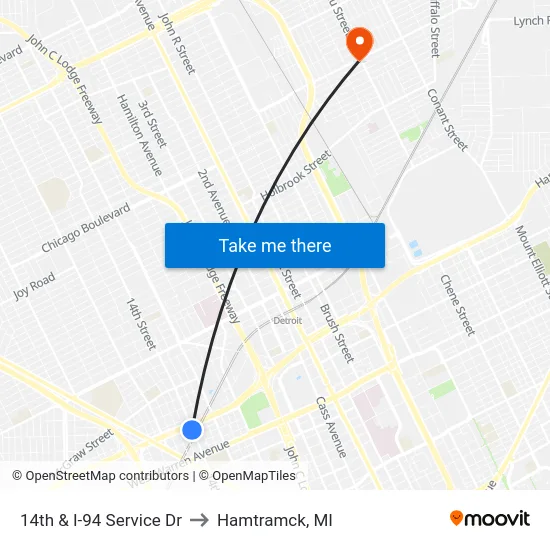 14th & I-94 Service Dr to Hamtramck, MI map