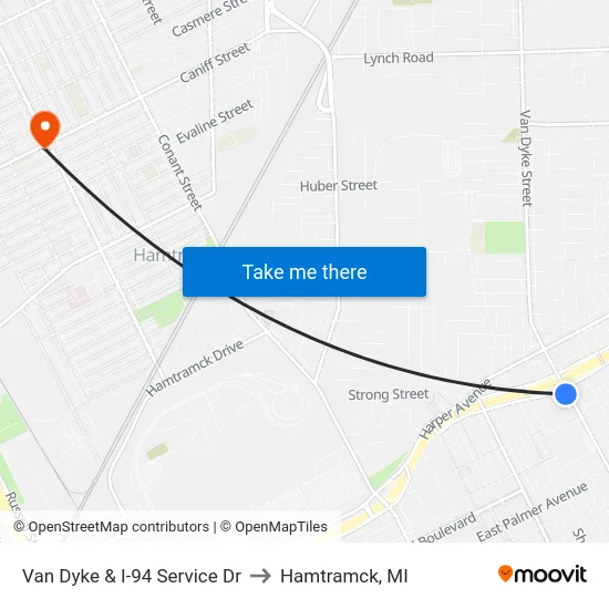 Van Dyke & I-94 Service Dr to Hamtramck, MI map