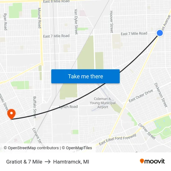 Gratiot & 7 Mile to Hamtramck, MI map