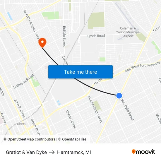Gratiot & Van Dyke to Hamtramck, MI map