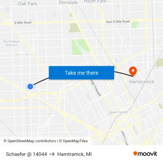 Schaefer @ 14044 to Hamtramck, MI map