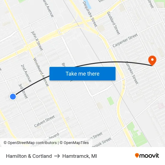 Hamilton & Cortland to Hamtramck, MI map