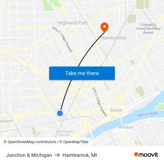 Junction & Michigan to Hamtramck, MI map