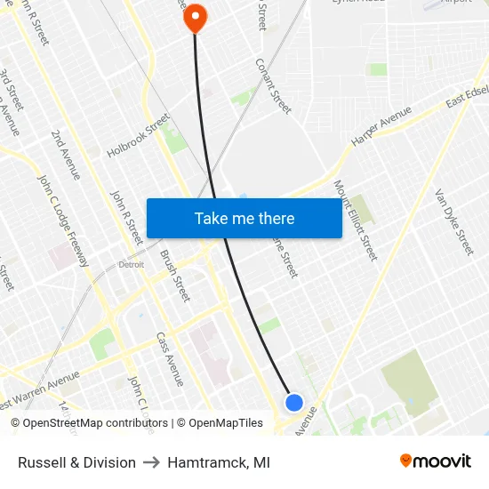 Russell & Division to Hamtramck, MI map