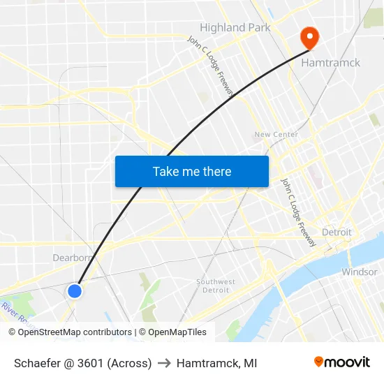 Schaefer @ 3601 (Across) to Hamtramck, MI map