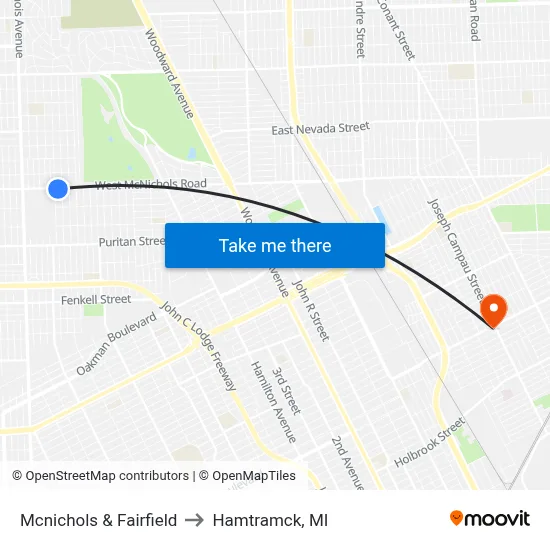 Mcnichols & Fairfield to Hamtramck, MI map