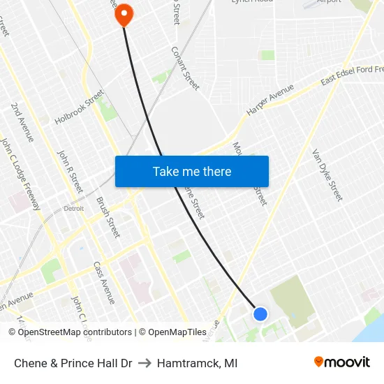 Chene & Prince Hall Dr to Hamtramck, MI map
