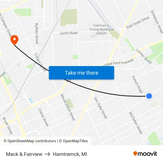 Mack & Fairview to Hamtramck, MI map