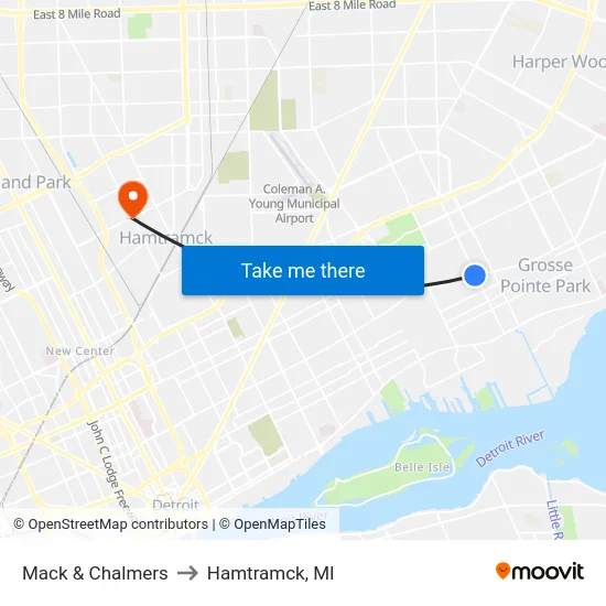 Mack & Chalmers to Hamtramck, MI map