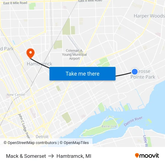Mack & Somerset to Hamtramck, MI map