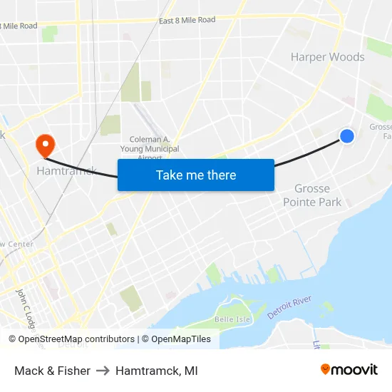 Mack & Fisher to Hamtramck, MI map