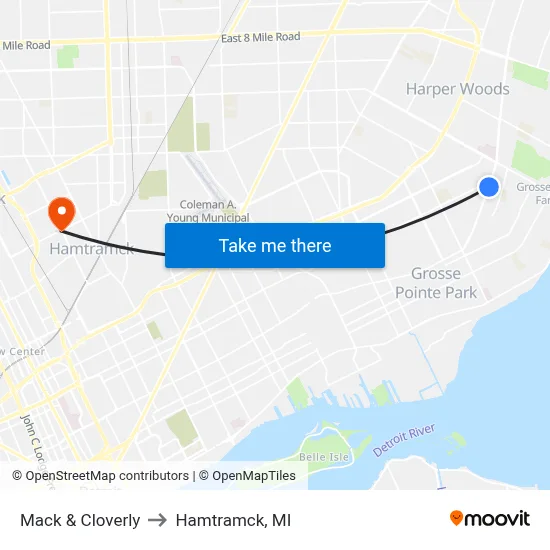 Mack & Cloverly to Hamtramck, MI map