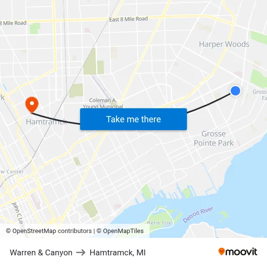 Warren & Canyon to Hamtramck, MI map