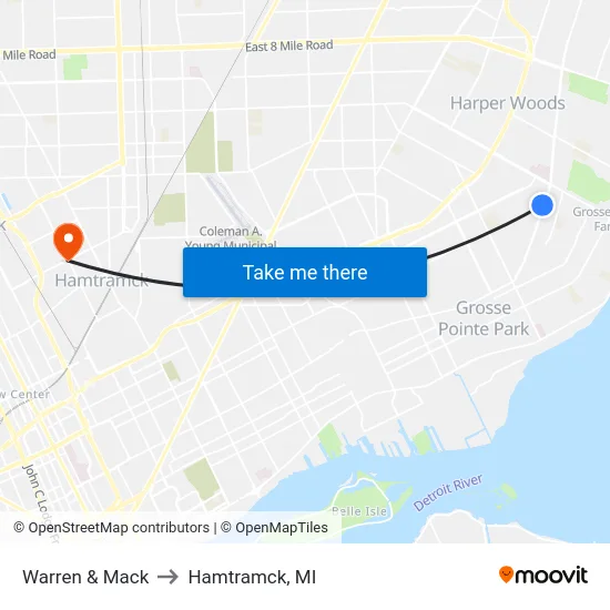 Warren & Mack to Hamtramck, MI map