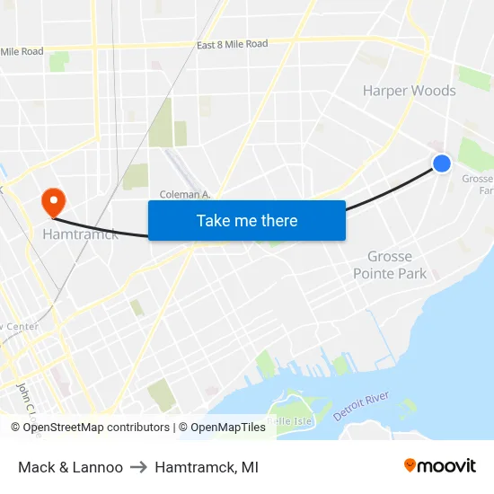 Mack & Lannoo to Hamtramck, MI map