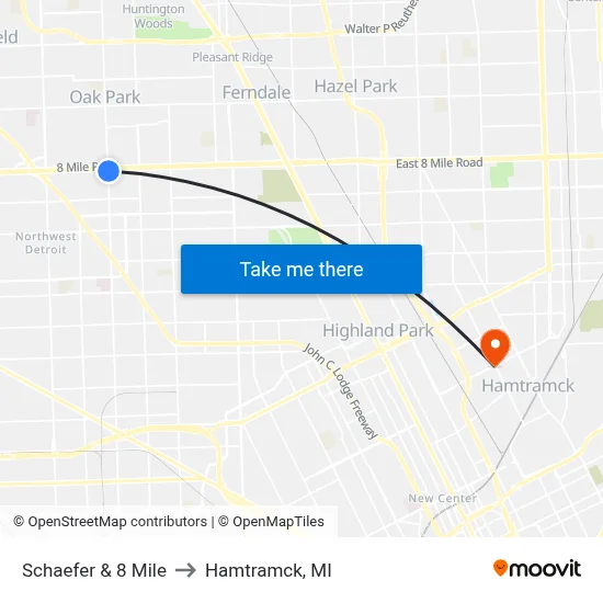 Schaefer & 8 Mile to Hamtramck, MI map