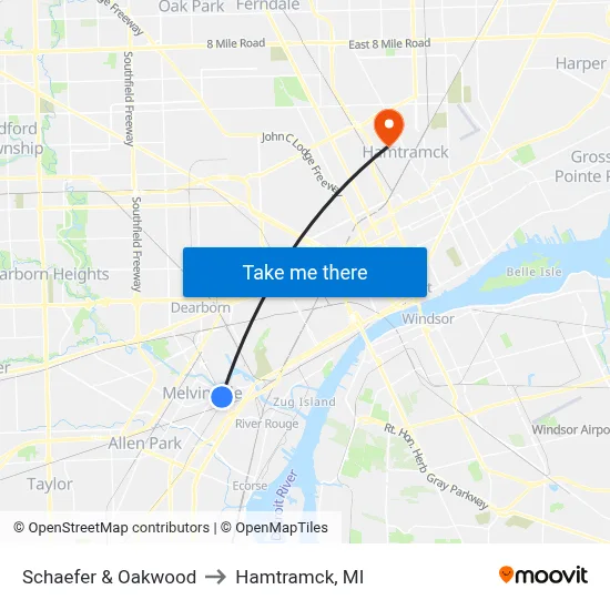 Schaefer & Oakwood to Hamtramck, MI map