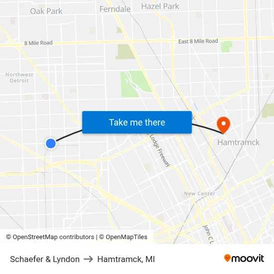 Schaefer & Lyndon to Hamtramck, MI map