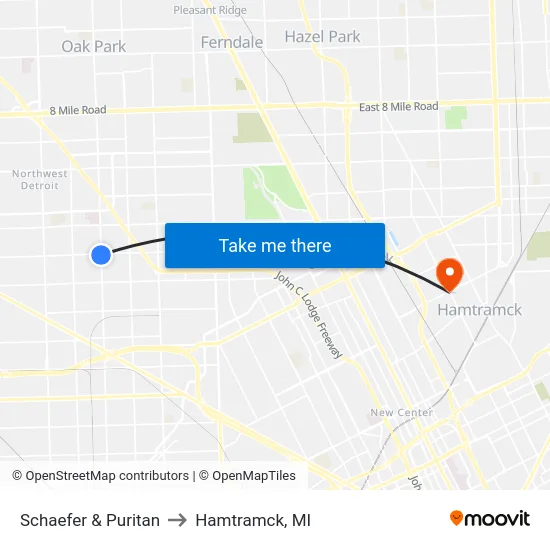 Schaefer & Puritan to Hamtramck, MI map