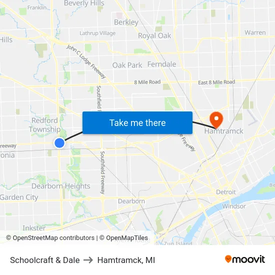 Schoolcraft & Dale to Hamtramck, MI map