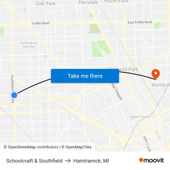 Schoolcraft & Southfield to Hamtramck, MI map