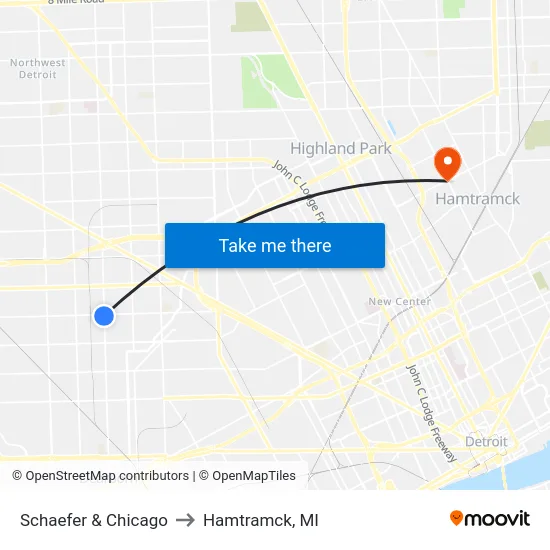 Schaefer & Chicago to Hamtramck, MI map