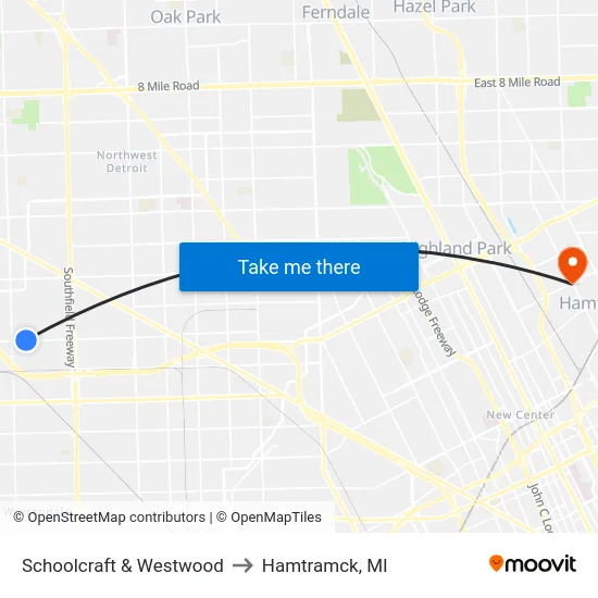 Schoolcraft & Westwood to Hamtramck, MI map