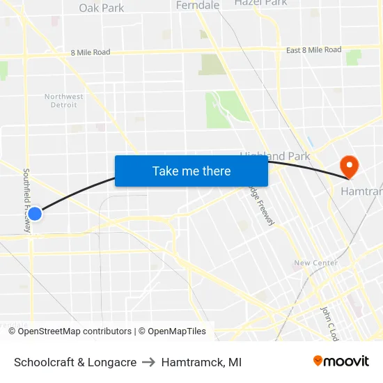 Schoolcraft & Longacre to Hamtramck, MI map