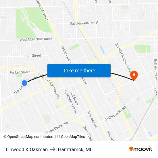 Linwood & Oakman to Hamtramck, MI map