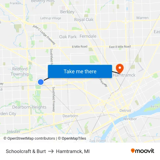 Schoolcraft & Burt to Hamtramck, MI map