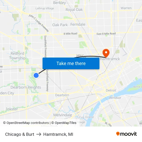 Chicago & Burt to Hamtramck, MI map