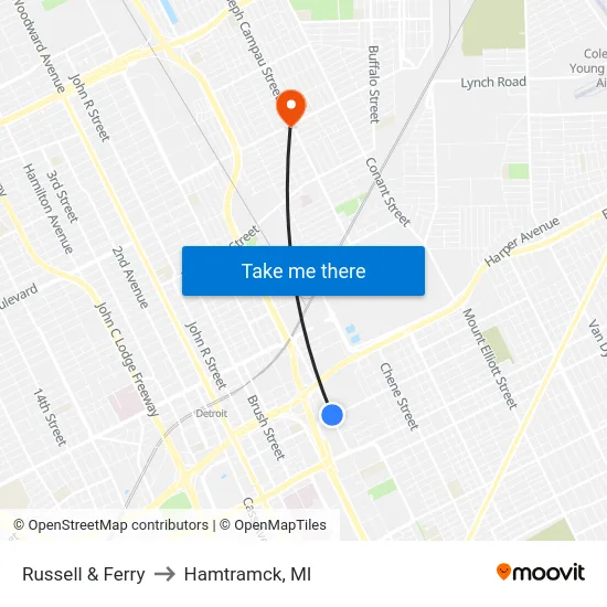 Russell & Ferry to Hamtramck, MI map