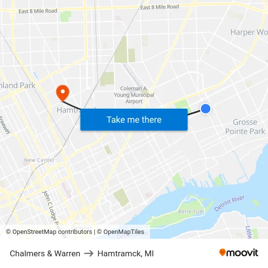 Chalmers & Warren to Hamtramck, MI map