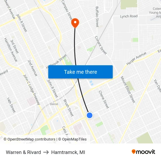Warren & Rivard to Hamtramck, MI map