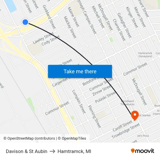 Davison & St Aubin to Hamtramck, MI map