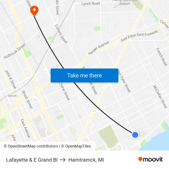 Lafayette & E Grand Bl to Hamtramck, MI map